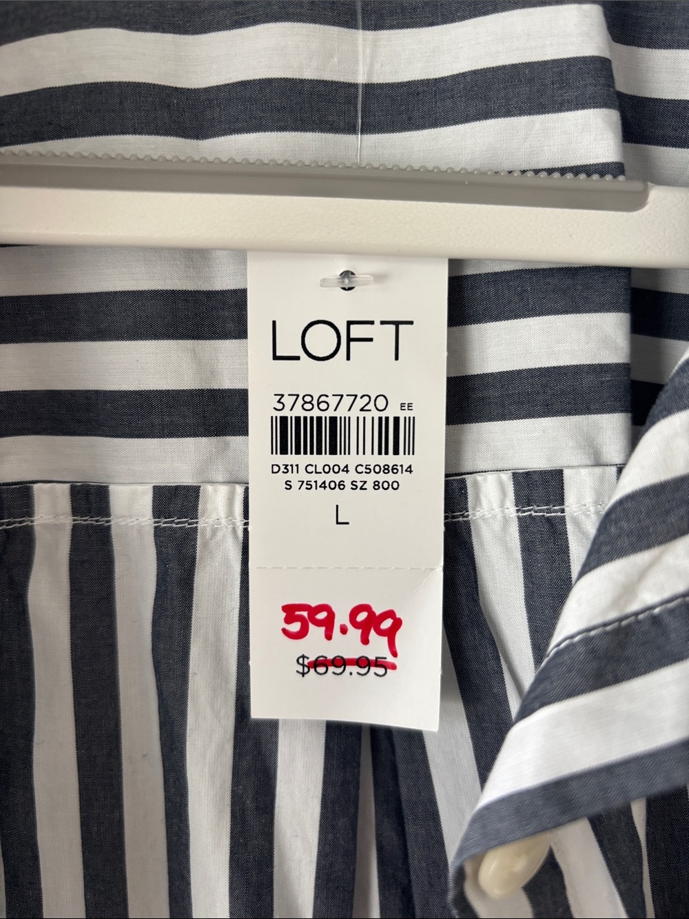 LOFT Gray and White Vertical Stripe Button-Up Blouse - Picture 2 of 4